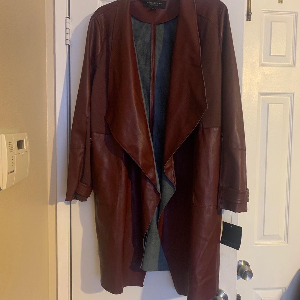 Marc New York burgundy  Coat With Waterfall Front